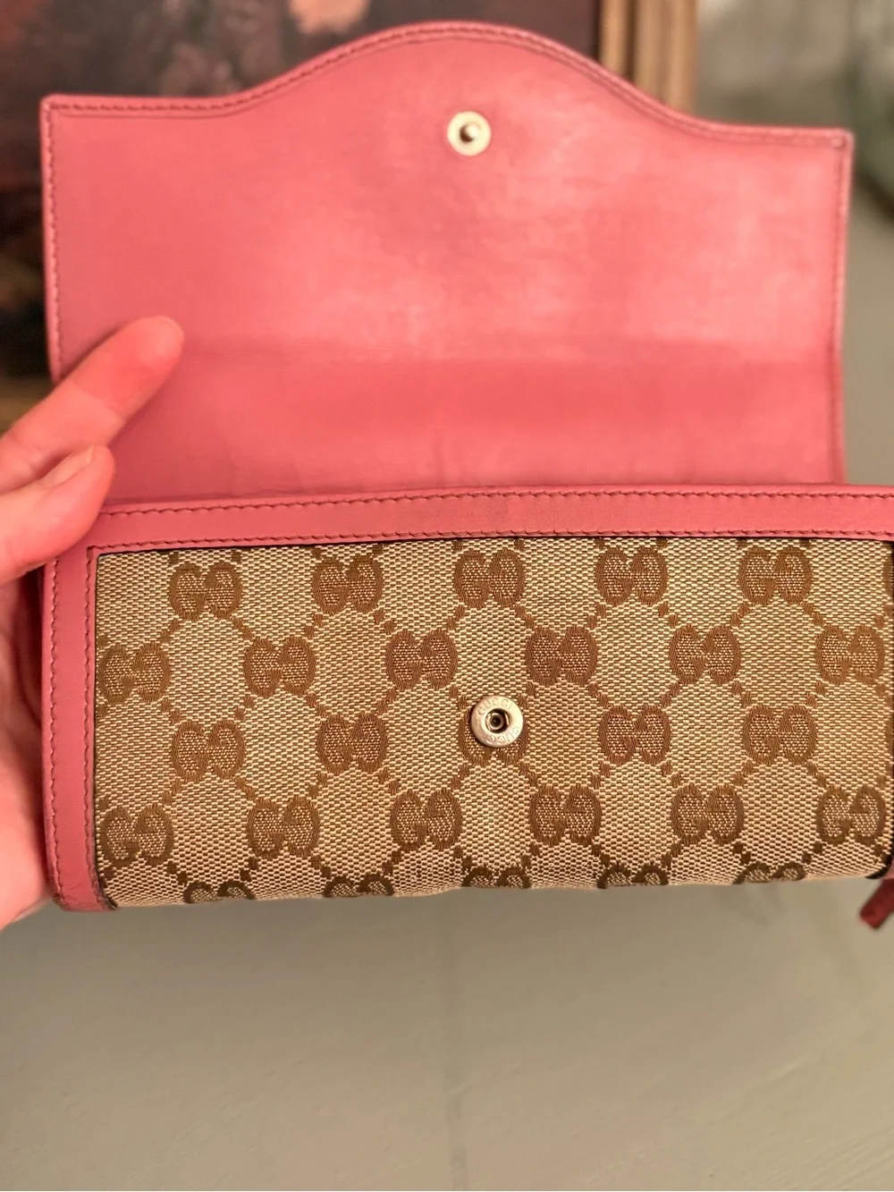 Vintage Gucci Interlocking G Canvas Continental Flap Wallet with Pink Leather - Picture 4 of 16